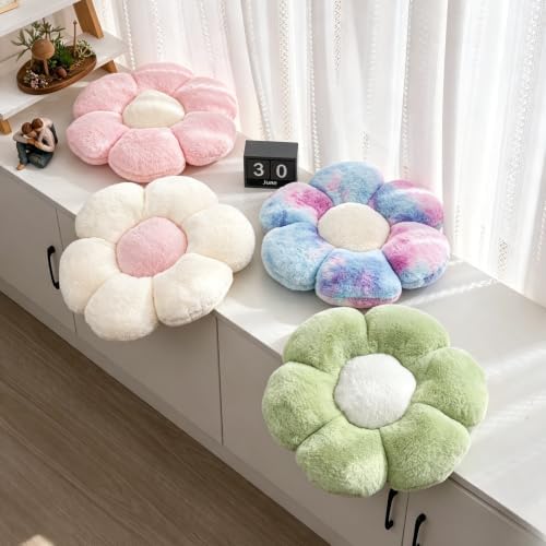 2 Pcs Flower Floor Cushions, Cute Green White Decorative Throw Pillows - Image 4