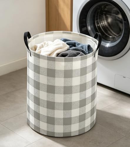 Kids Laundry Basket Gery grid Hamper - Image 3