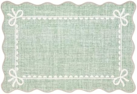 GarveeHome Scalloped Entryway Rug 2x3 Washable Bow Rug, Sage Green - Image 4