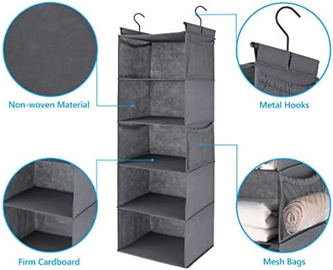 MAX Houser 5 Shelf Foldable Hanging Closet Organizer, Cloth Hanging Shelf - Image 4