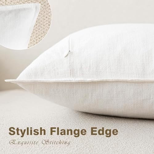 Foindtower Linen Solid Decorative Throw Pillow Covers 18x18 Cream White - Image 3