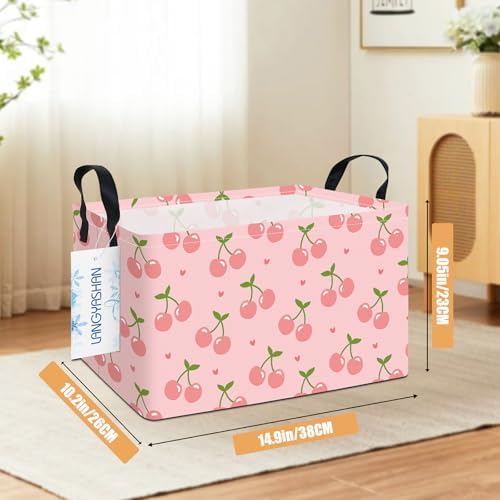 Rectangular Collapsible Pink Cherry Storage Basket Nursery Toy Organizer - Image 2