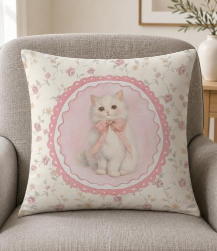 White Cat Pillow Cover 18x18 - Image 3