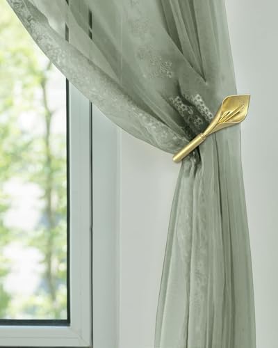 Gold Curtain Holdbacks 2 Pack, Calla Lily Metal Tiebacks Wall Mounted by SDGINAHOMEIMPROVEMENT