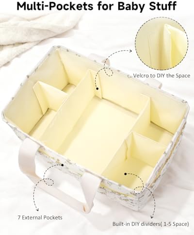 BuyCard Large Quilted Floral Baby Diaper Caddy Organizer - Image 4