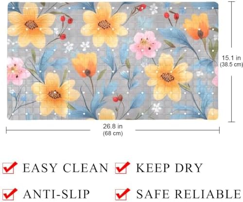 Shower Mat Non Slip 26.8 x 15.1 Inches, Floral Design Bathtub Mat Shower Stall - Image 4