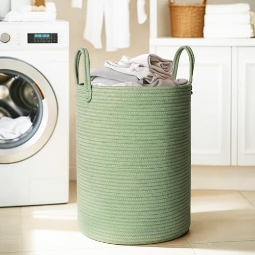 MEGASKET Large Green Laundry Basket, 16.5"x22.5" Tall Woven Cotton Rope Bin - Image 6