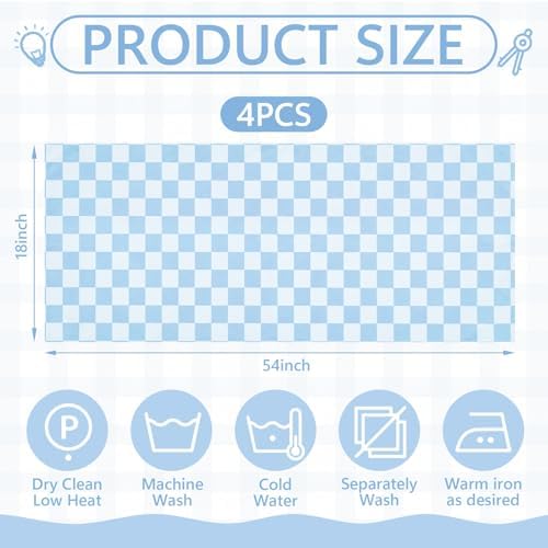 4 Pcs Pastel Blue Checkered Window Valance Curtains - Image 3