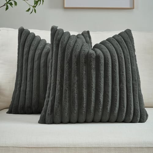FUTEI Pack of 2 Faux Fur Throw Pillow Covers 28x28 Inch, Dark Grey by FUTEI