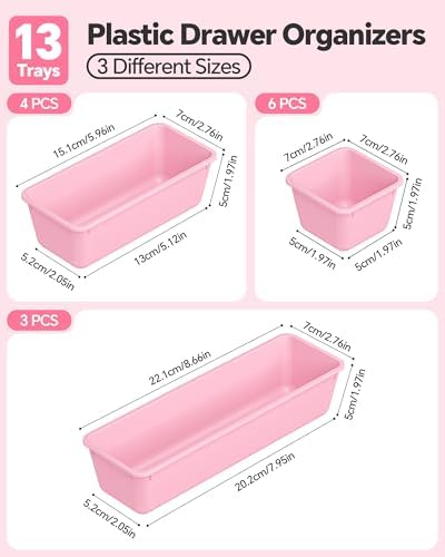 Canfanni 13 Pack Plastic Drawer Organizers Set, 3 Sizes Desk Drawer Organizer - Image 2