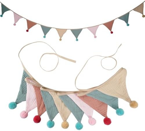 Fabric Bunting Banner, 2 Pack Handmade Neutral String Banner by JIALITFUN
