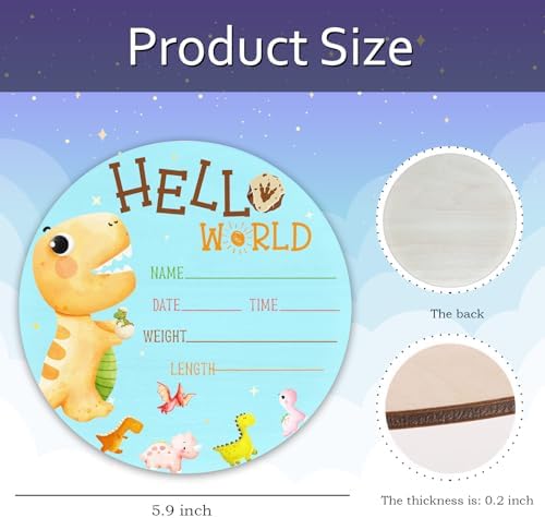 Dinosaur Baby Announcement Sign, Wooden Nursery Name Decor 6in - Image 3