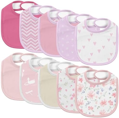 10 Pack Cotton Snap Bibs for Baby Boy Girl, Super Soft Drool Bibs for Teething by EgmaoBaby