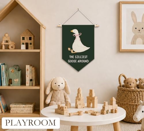 KDHTY Dark Green Goose Nursery Canvas Hanging Pennant Flag Banner, Funny the - Image 4