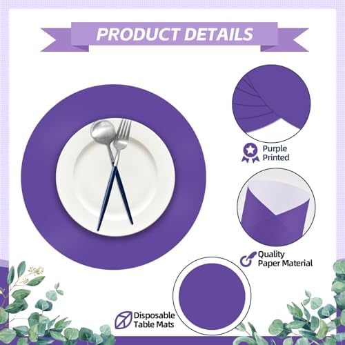 50 Pieces Purple Paper Place Mats Round Disposable Table Mats Purple Paper - Image 4