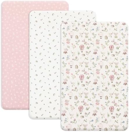 PHF 3 Pack Soft Mini Crib Sheets, Floral & Animal Pack N Play Sheets by PHF