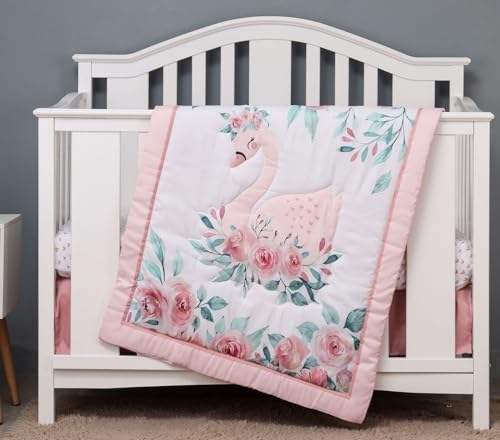 Animals 3pcs Baby Crib Bedding Set Pink Nursery Bedding Set - Image 2
