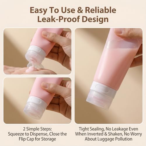 3PCS 60ml/2oz Empty Refillable Pink Soft Silicon Squeeze Tube Portable Travel - Image 5
