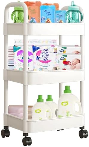 Baby Diaper Cart with Wheels and Handle 3 Tier Rolling Cart Diaper Organizer by Tfulad