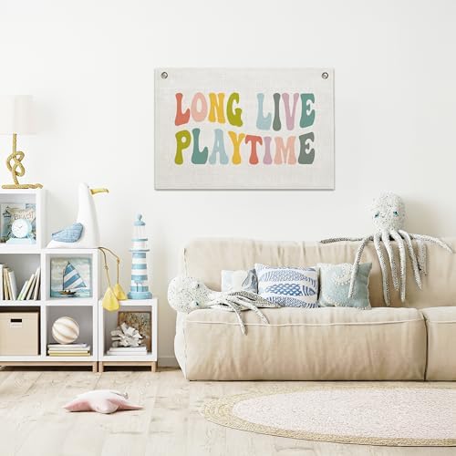 Long Live Playtime Banner – Girl Boy Room Decor Linen Banner Hanging Flag Retro - Image 7