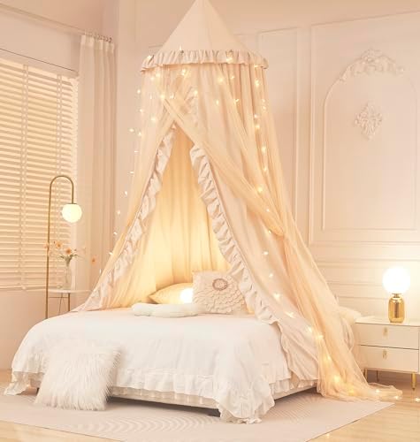 Mengersi Bed Canopy for Girls Kids, Double Canopy Bed Curtains Round Dome - Image 5