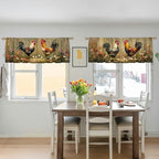 Rooster Curtain Valance for Windows 2 Pack Colorful Feather Flower Wooden Fence - Image 5