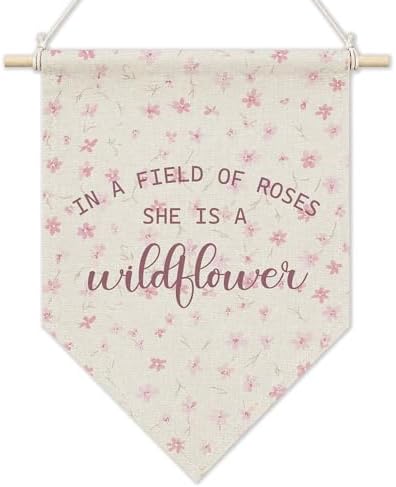 KYTWSFWS Pink Girls Room Wall Art Pennant Flag, Wildflower Nursery Wall Decor by Unknown