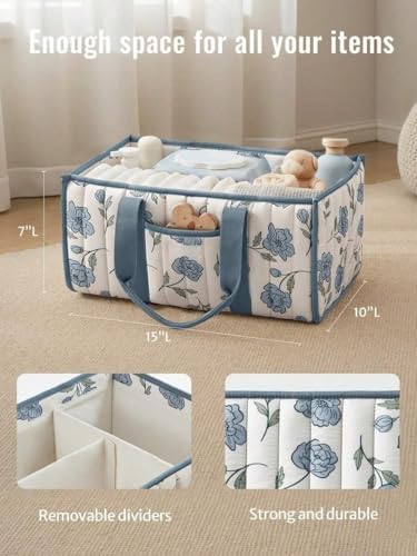 Diaper Caddy Organizer, Cute Floral Nursery Storage Basket, Soft Portable - Image 4