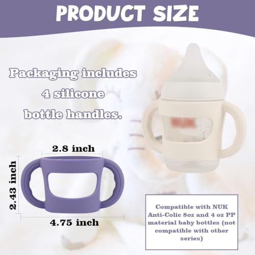 4 Pack Baby Bottle Handles, Silicone Sleeves - Image 3