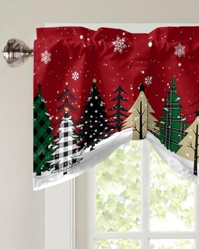 Red Merry Christmas Blackout Tie Up Valance Curtains - Image 3