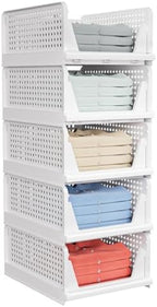 caktraie 5 Pack Stackable Closet Storage Basket by shoeboxesanddeskorganizers