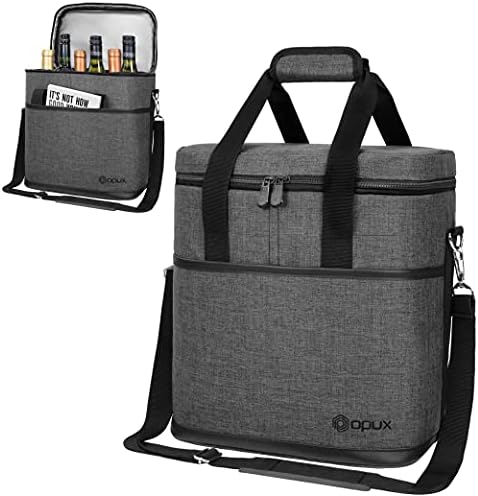 opux Insulated Wine Cooler Bag, Leakproof 6 Bottle Tote Carrier by OPUX