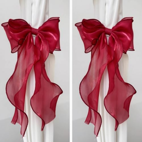 2 Pack French Silky Bow Curtain Tiebacks, Elegant Lace Ribbon - Image 5
