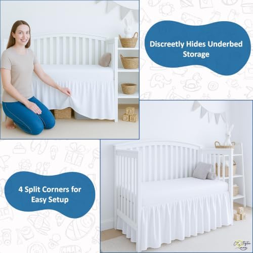 Cottington Lane White Crib Skirt Dust Ruffle 14" Drop, Fits 28" x 52" - Image 4