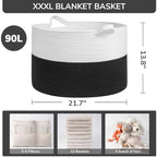 INDRESSME XXXLarge Woven Rope Blanket Basket Living Room White Black - Image 3
