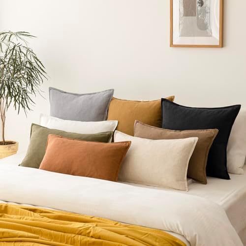 Foindtower Linen Solid Decorative Throw Pillow Covers 26x26 Inch Light Gray - Image 7