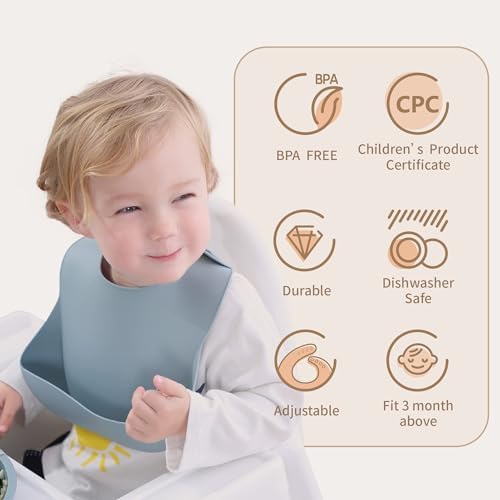 Moonkie Silicone Baby Bibs Set of 3, BPA Free Waterproof Baby Bibs - Image 2