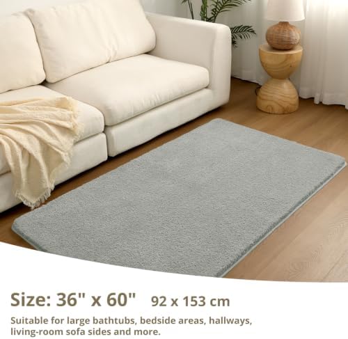 Polyester Bathroom Rug 36"x60" Gray, Large Soft Shaggy Bath Mat - Image 2