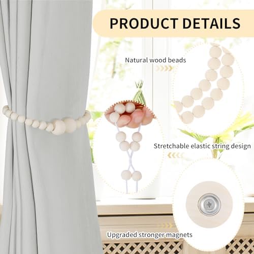 KLOGTSIND Magnetic Curtain Tiebacks, 6 Pack Wood Bead Curtain Holdbacks - Image 5