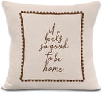 Cozy Neutral Farmhouse Throw Pillow Covers, It Feels So Good to Be Home by LRyeisahh