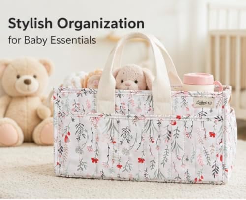 Diaper Caddy Organizer, Floral Design, Portable Nursery Basket - Image 5