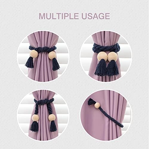 NICEEC 4 Pack Wooden Ball Magnetic Curtain Tiebacks Boho Home Decor Drape Tie - Image 6