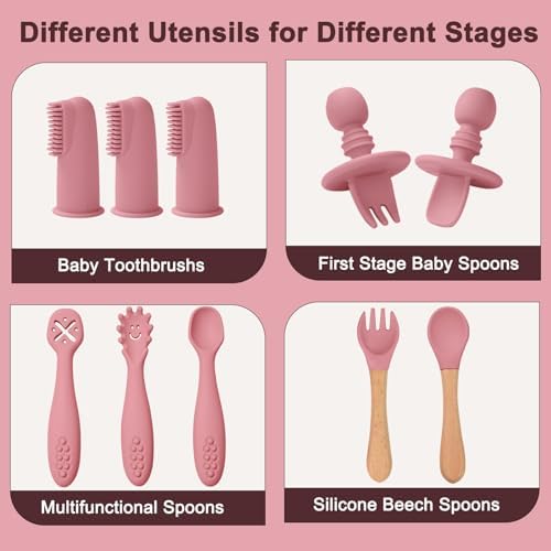 Silicone Baby Feeding Set 14 Pcs, Baby Led Weaning Set, Deep Red - Image 6