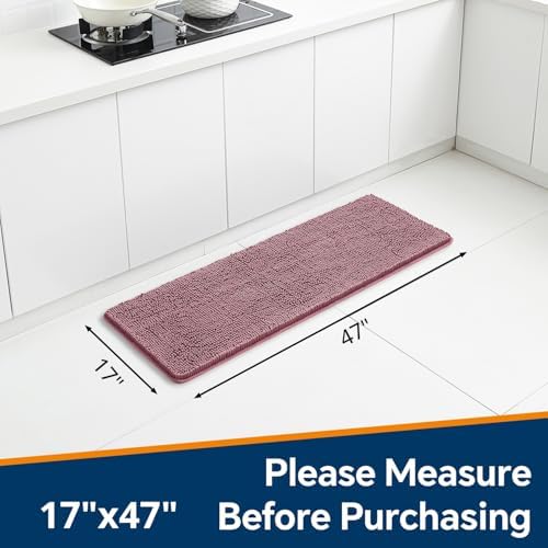 Chenille Bathroom Runner Rug 17"x47" Dusty Rose, Plush Bath Mat - Image 2