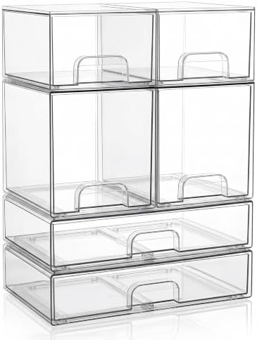 Clear Stackable Storage Drawers: Acrylic Organizer Bins 6 Pack by Saccik