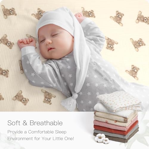 Organic Pack and Play Sheets Fitted 38”x26” 100% Muslin Cotton, Mini Crib - Image 3