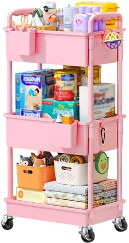 SUNALLY Baby Diaper Caddy Cart, 3 Tier Rolling Diaper Cart by SUNALLY