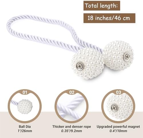 Hion Magnetic Curtain Tiebacks White 6pcs, Curtain Holdbacks Hooks Holders - Image 2
