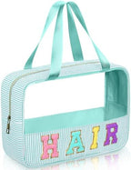 Sanwuta Seersucker Hair Bag Chenille Letter Clear Makeup Bag by Sanwuta