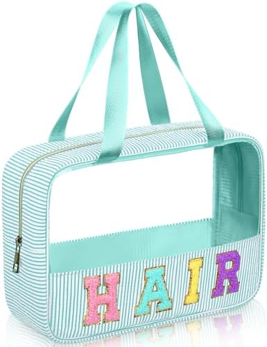 Sanwuta Seersucker Hair Bag Chenille Letter Clear Makeup Bag by Sanwuta